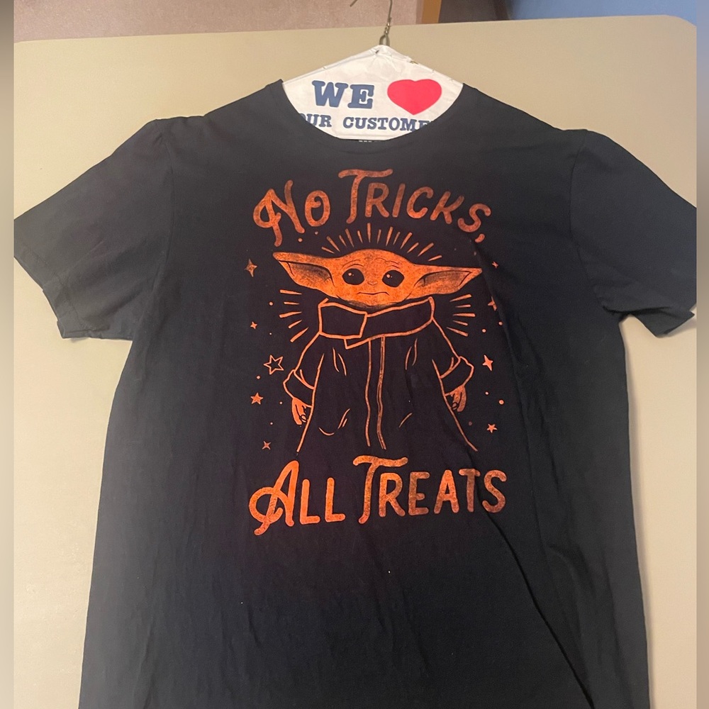 Black/orange Mad Engine Grogu/Baby Yoda from Mandolorian graphic T-shirt